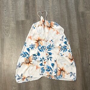 Elegant Floral Halter Dress in Blue and Orange